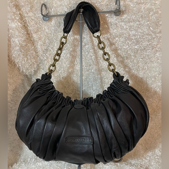 Vintage Like New BcbgMaxAzria Genuine Leather black shoulder bag pleated medium - Picture 11 of 13